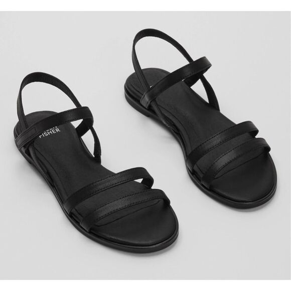 Eileen Fisher Sandals Womens Size 5 Black Leather Open Toe Ankle Strap - Picture 1 of 8